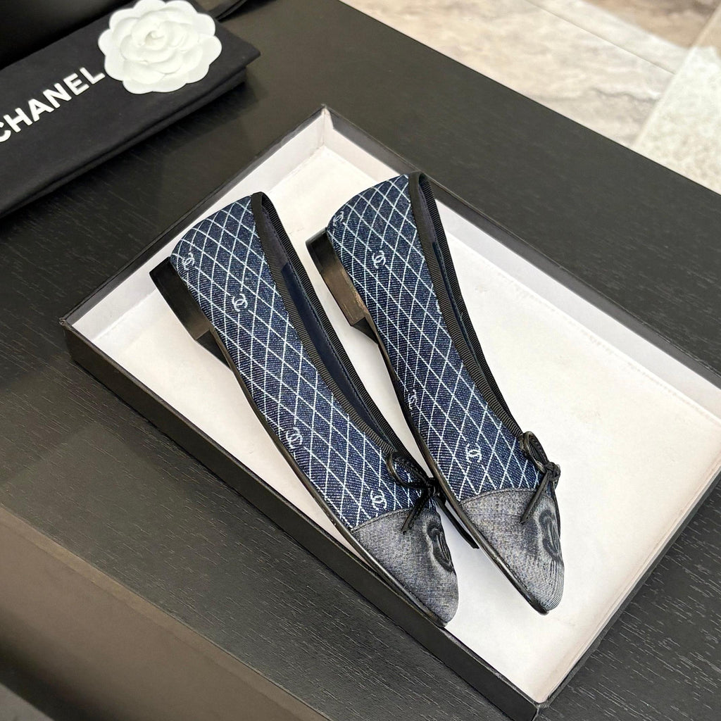 CHANEL BALLET FLATS IN AEGEAN BLUE MONOGRAM DENIM