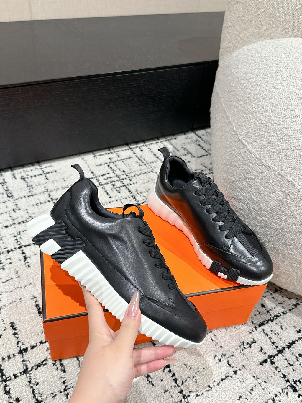 HERMES BOUNCING SNEAKER IN BLACK CALFSKIN