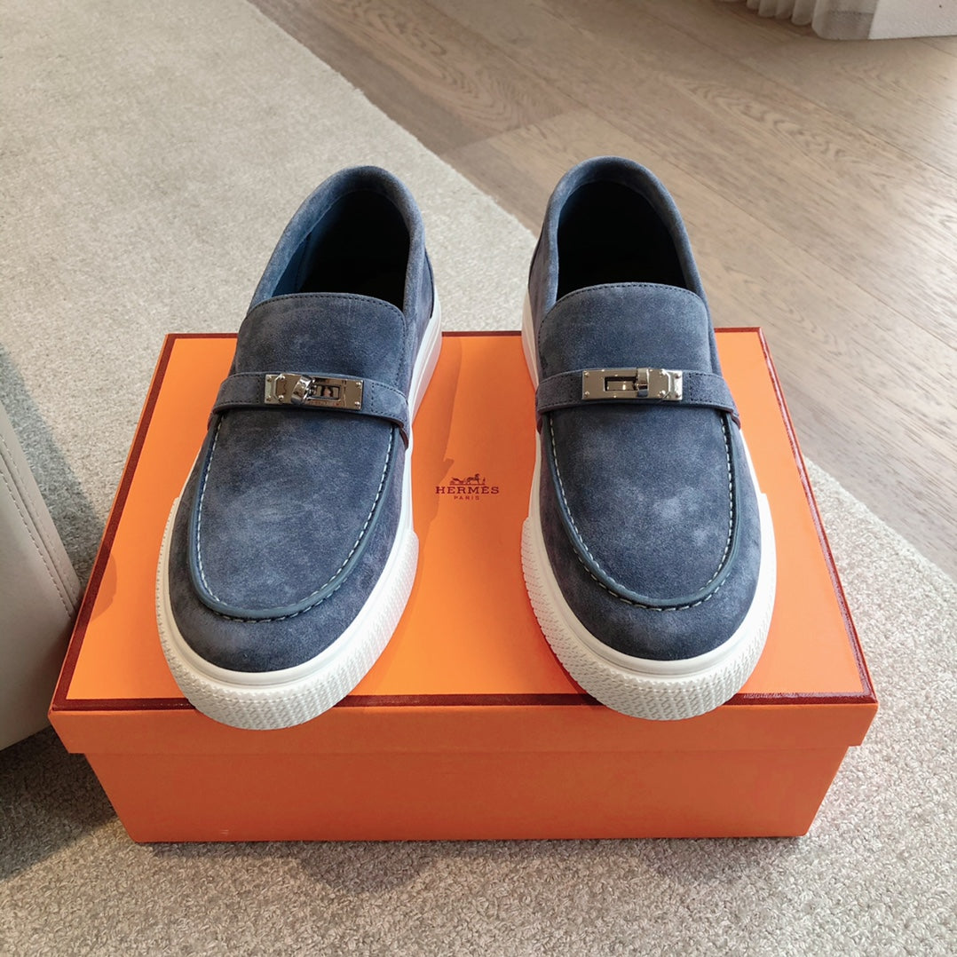 HERMES GAME SLIP-ON SNEAKER NAVY SUEDE