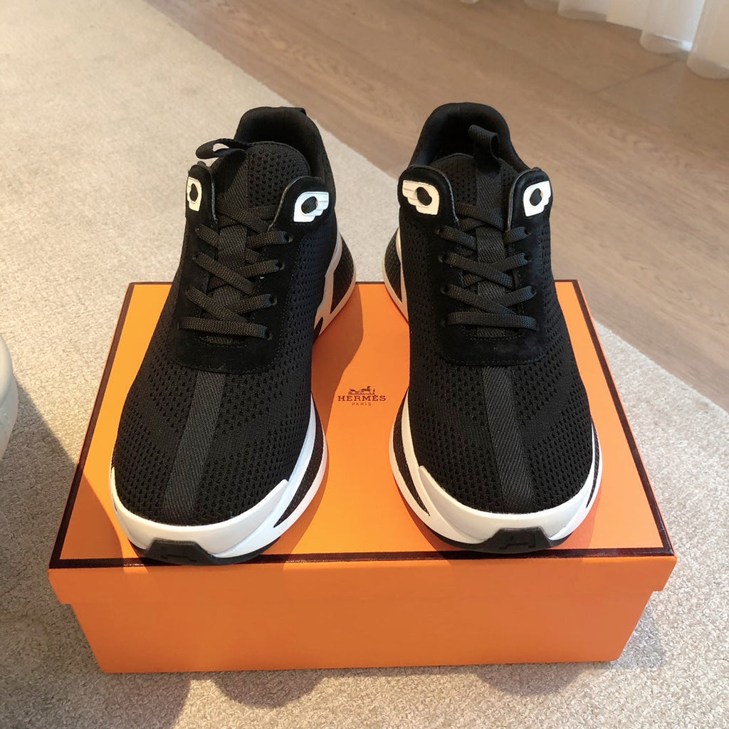 HERMES HEROS SNEAKER IN BLACK BREATHABLE MESH FABRIC