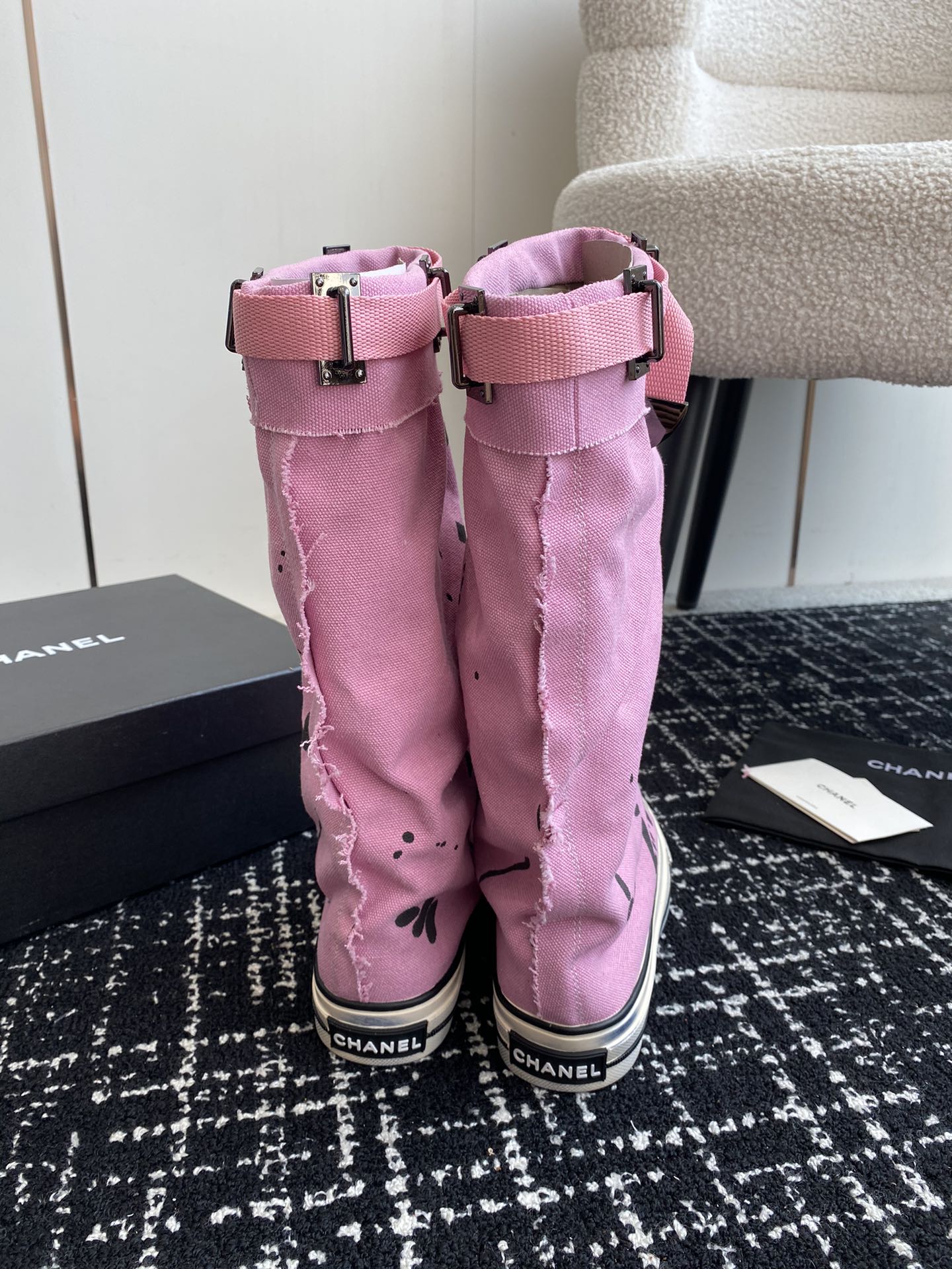 CHANEL HIGH BOOTS IN HOT PINK CANVAS