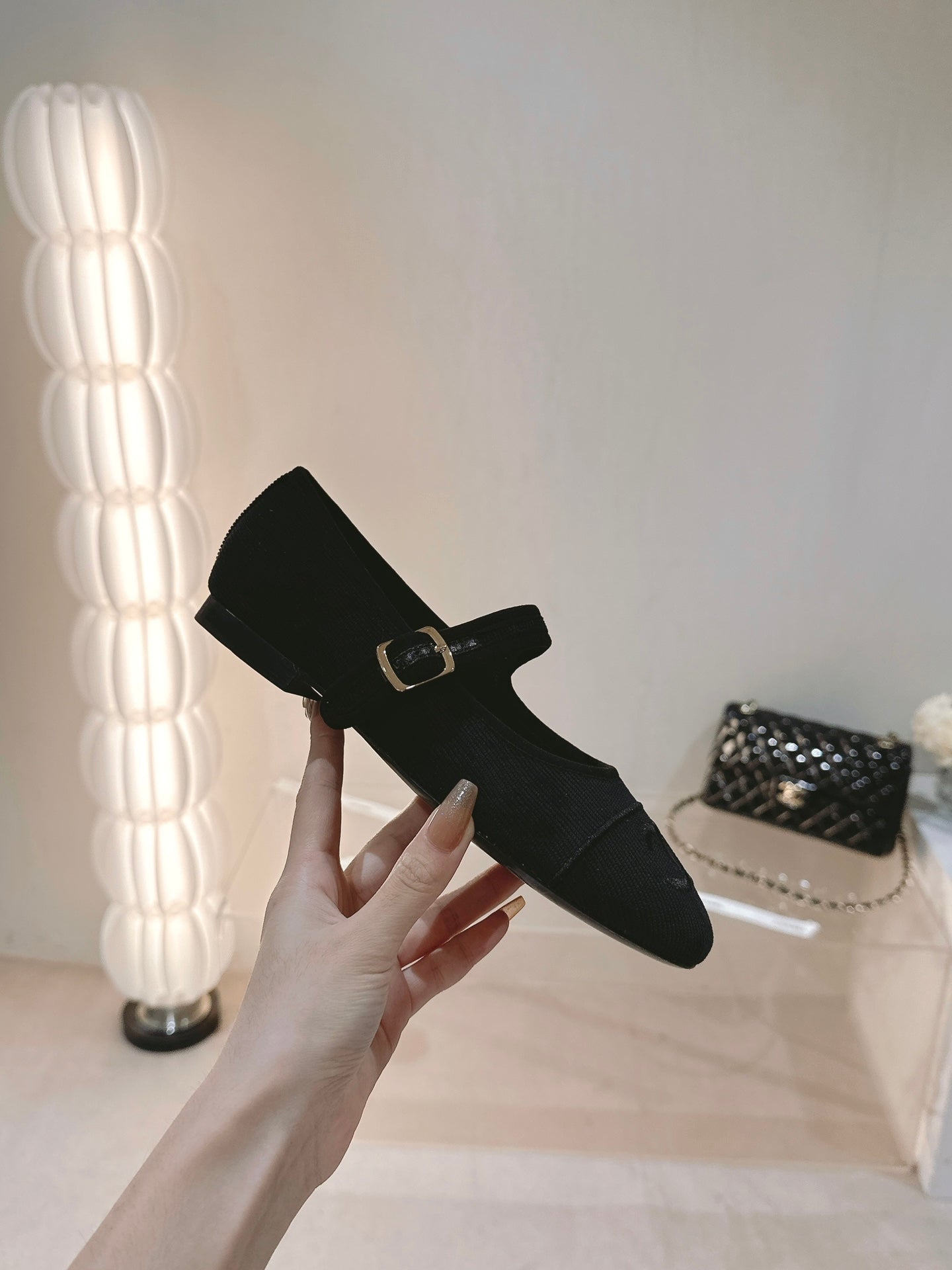 CHANEL mary jane flat black corduroy