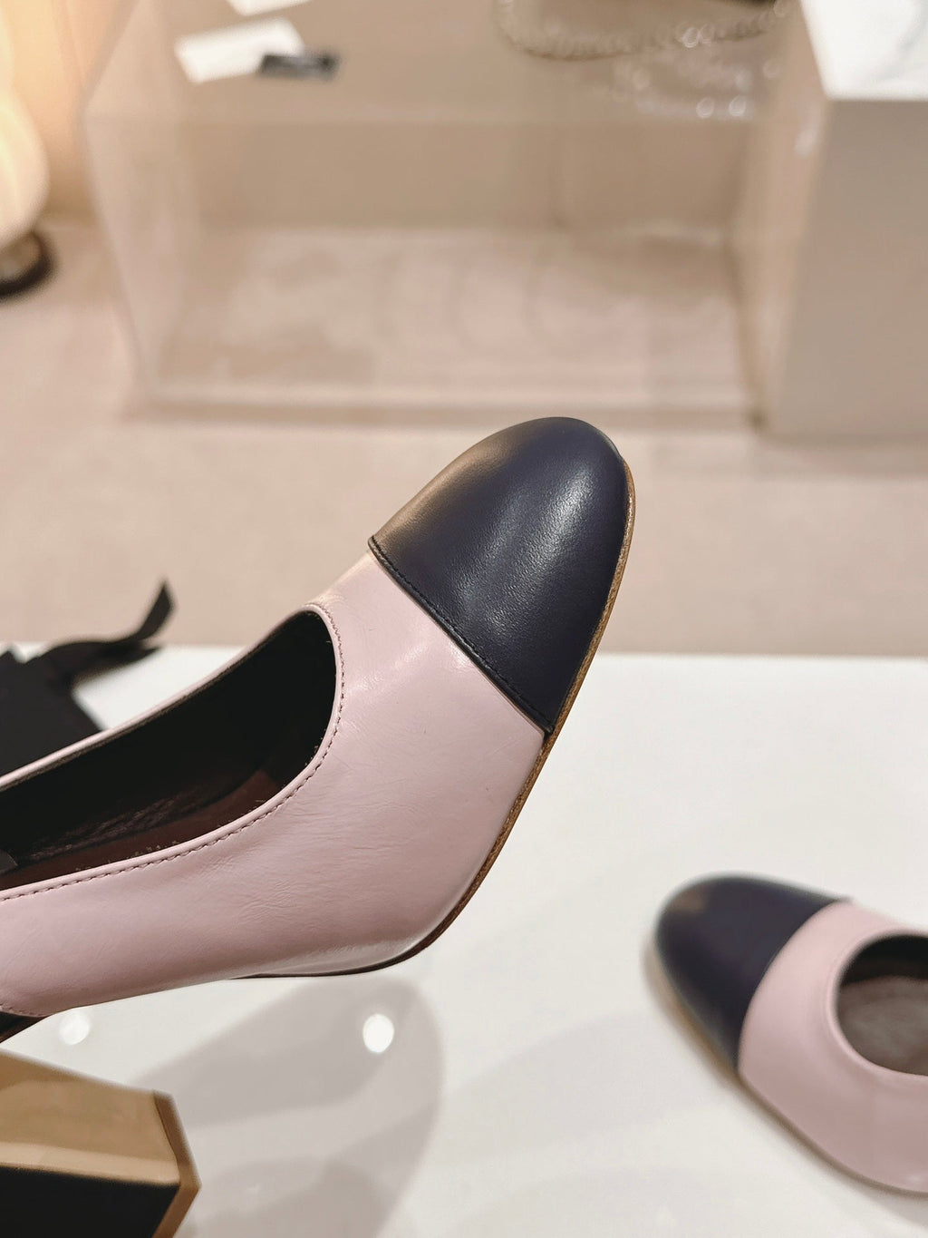 CHANEL HIGH SLINGBACKS LIGHT PINK MIX BLACK SHEEPSKIN