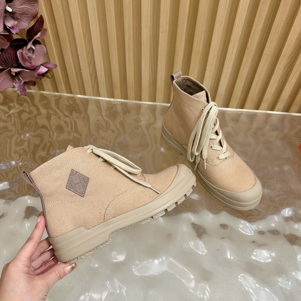 HERMES 25S KOOLER ANKLE BOOTS IN BEIGE CANVAS