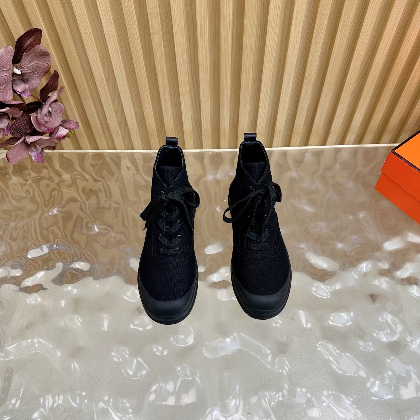 HERMES 25S KOOLER ANKLE BOOTS IN BLACK CANVAS