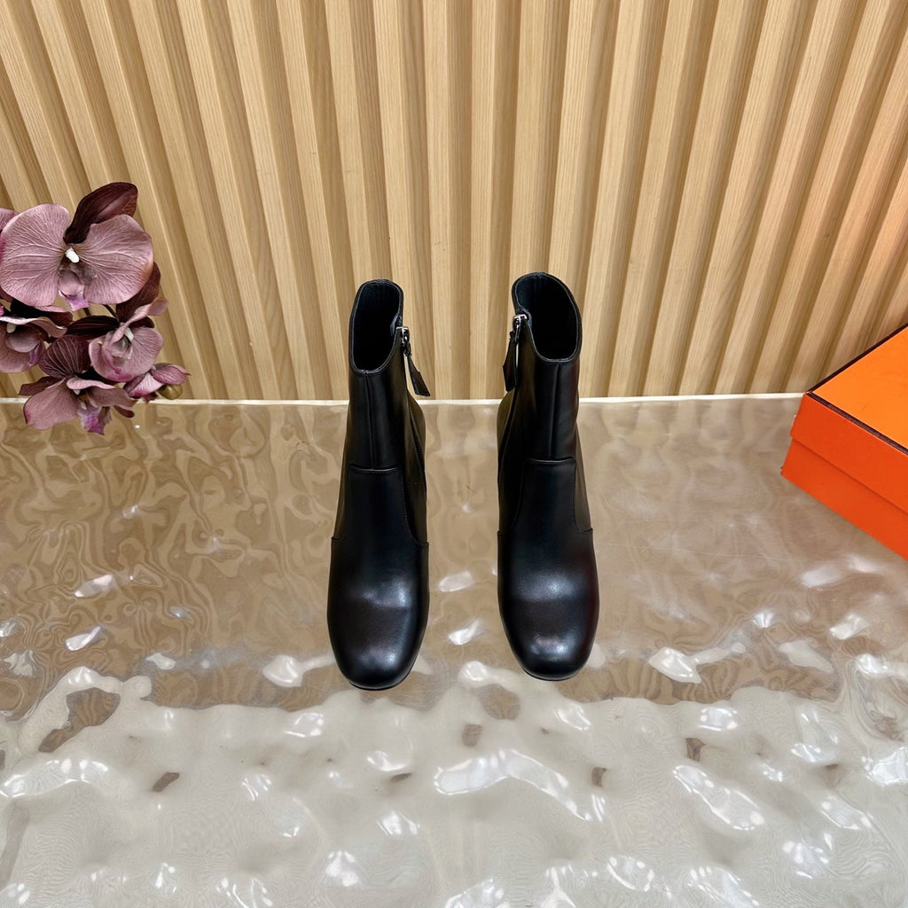 HERMES 25S ANKLE BOOTS 70 MM IN BLACK LAMBSKIN