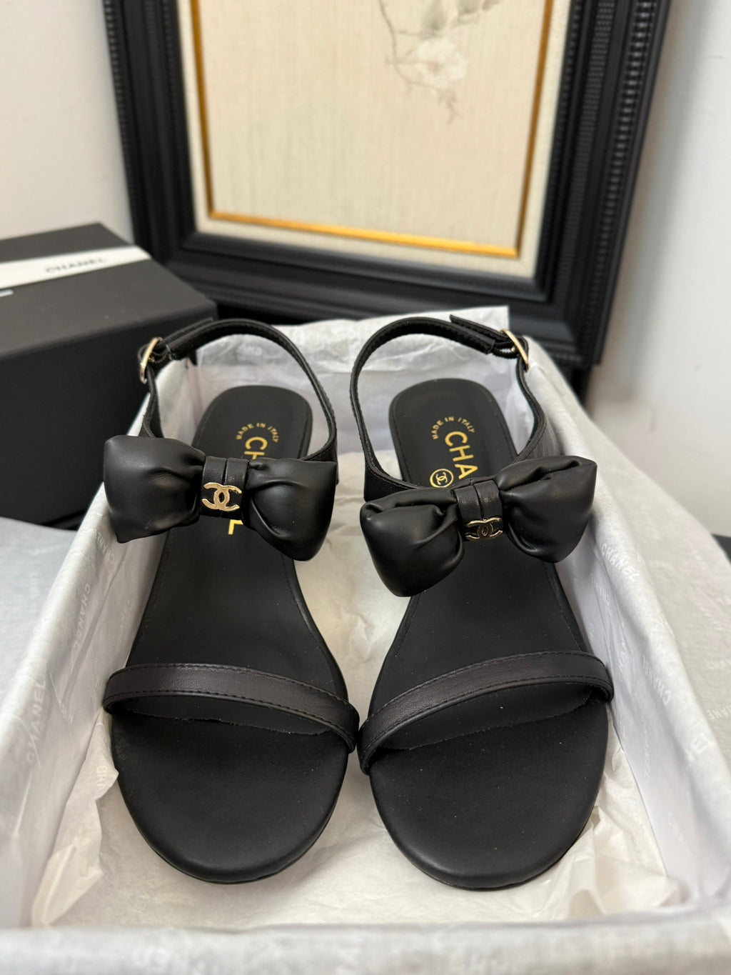 CHANEL MID HEEL 45 MM SANDALS IN BLACK CALFSKIN