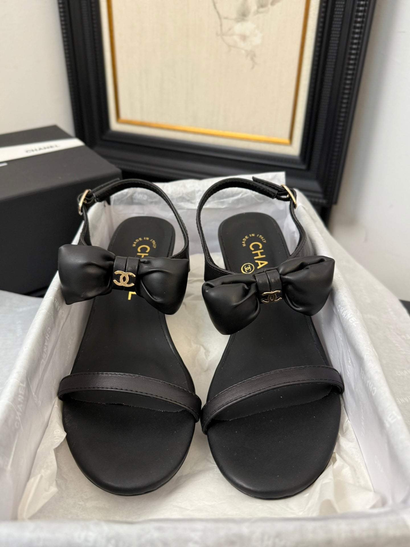 CHANEL MID HEEL 45 MM SANDALS IN BLACK CALFSKIN