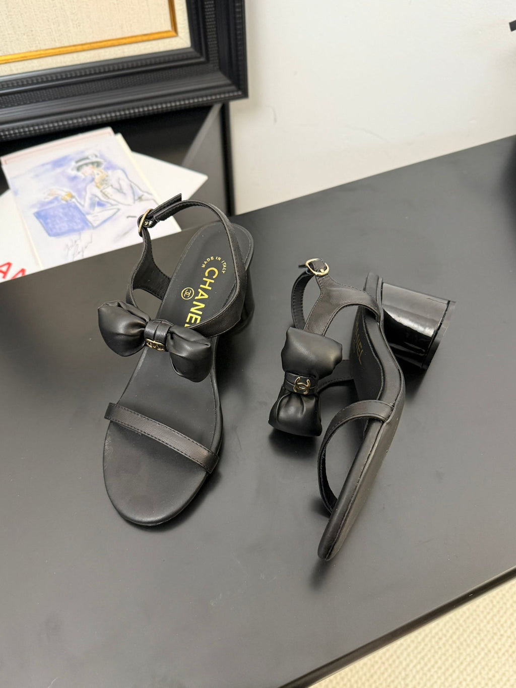 CHANEL MID HEEL 45 MM SANDALS IN BLACK CALFSKIN