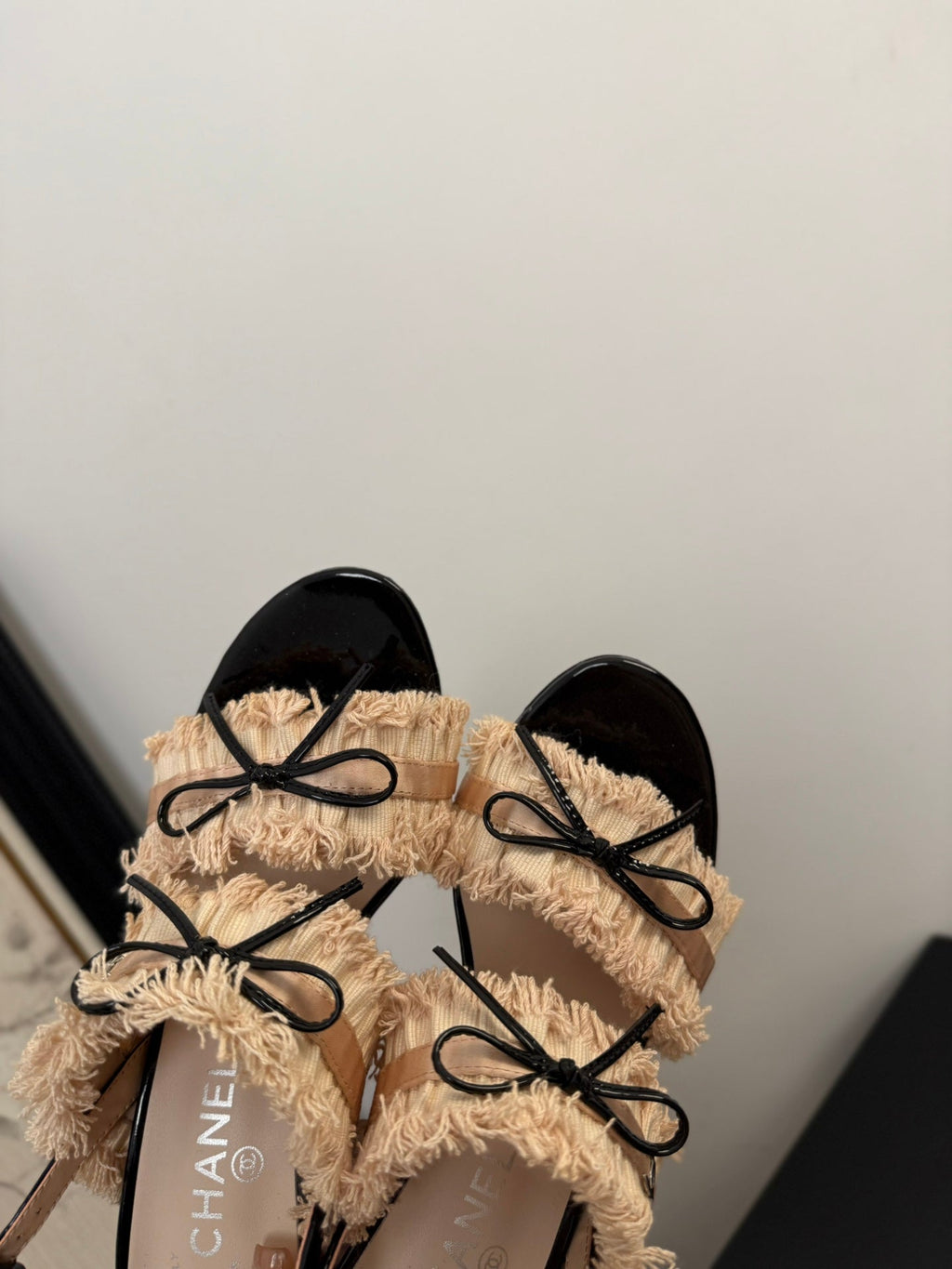 CHANEL PEACH PINK GROSGRAIN CANVAS BOW SLINGBACK SANDALS