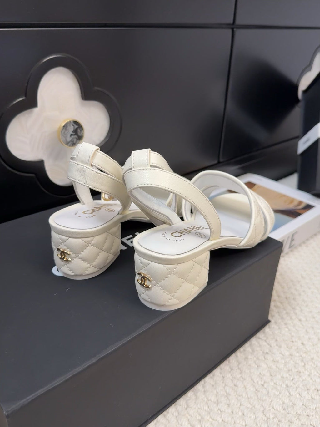 CHANEL 25C Sandal 45mm Open Heel White Lambskin 233492
