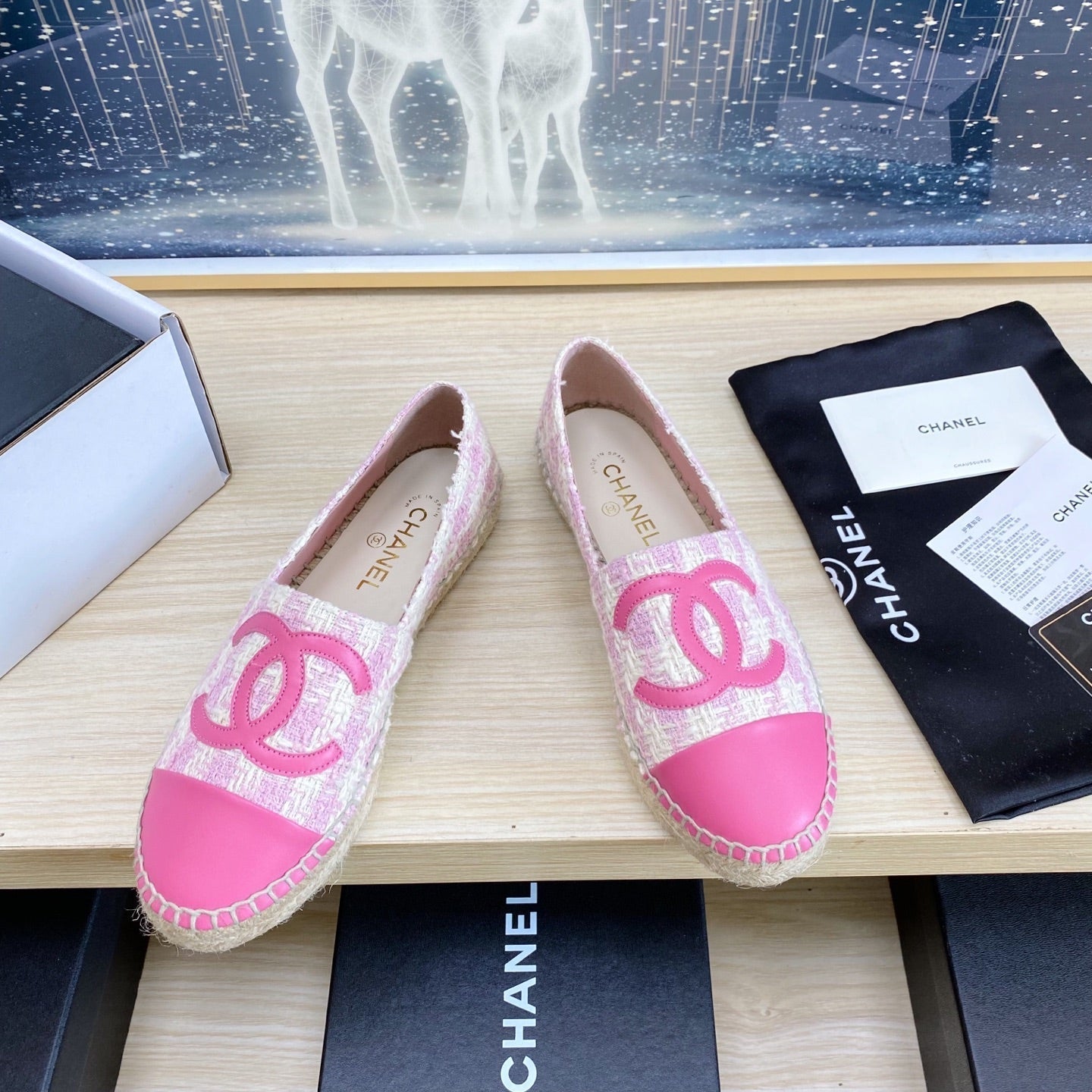 CHANEL ESPADRILLES PLATFORM IN PINK TWEED