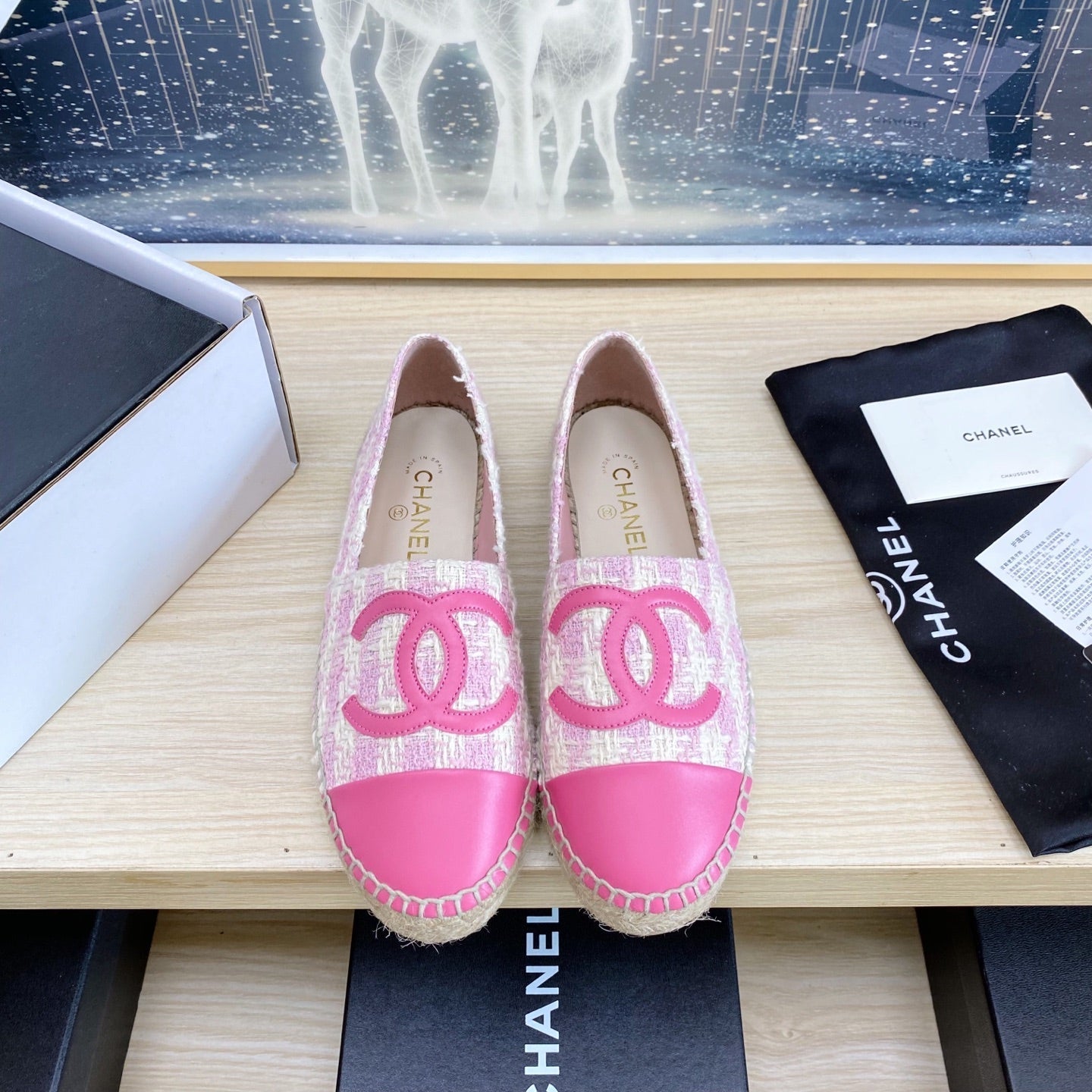 CHANEL ESPADRILLES PLATFORM IN PINK TWEED