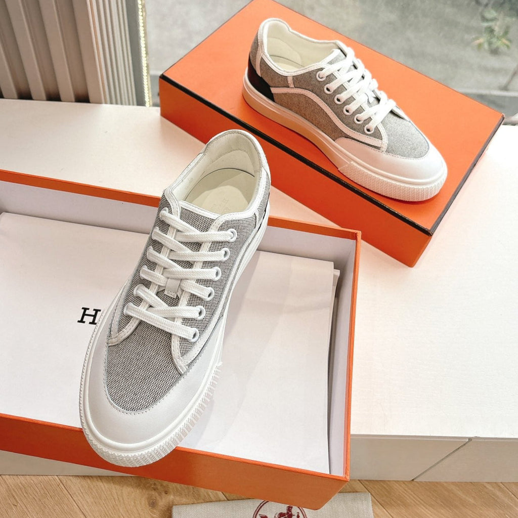 HERMES GET SNEAKER IN DOVE GRAY MAXI CANVAS AND CALFSKIN