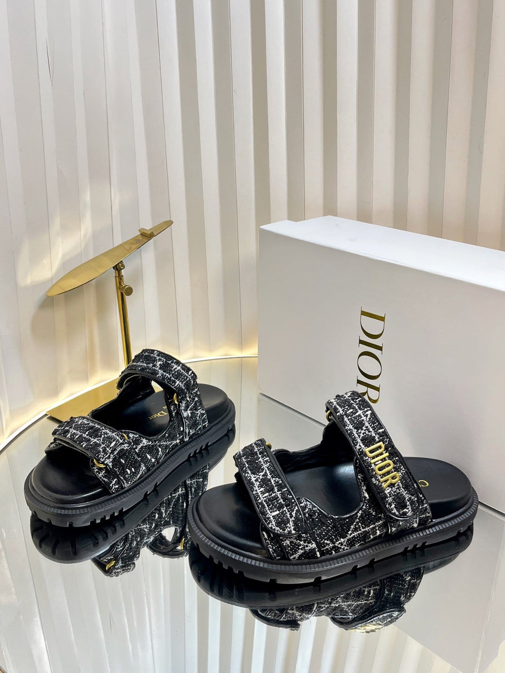 DIOR ACT SLIDES 25MM IN BLACK TWEED