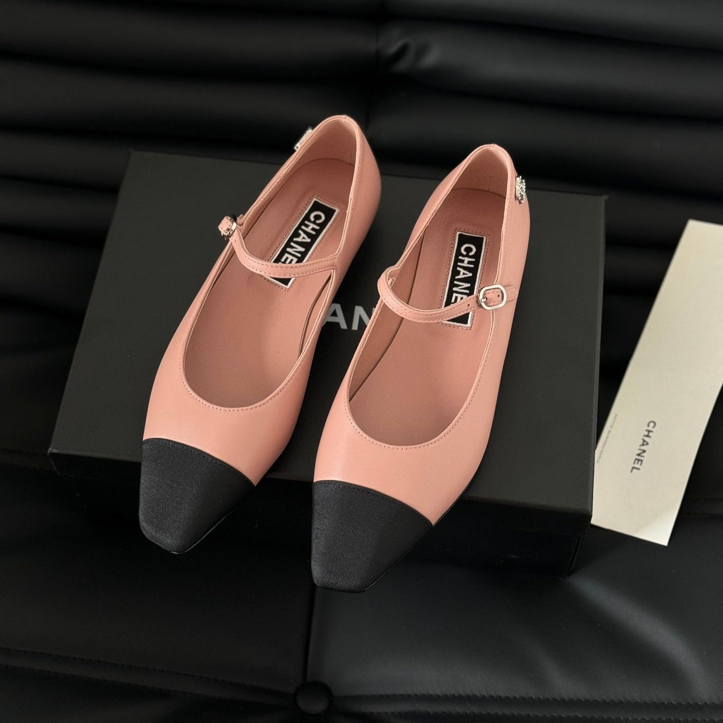 CHANEL MARY JANE LIGHT PINK MIX BLACK CALFSKIN