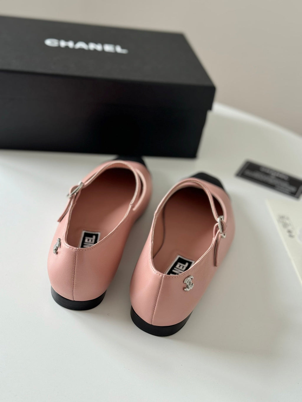 CHANEL MARY JANE LIGHT PINK MIX BLACK CALFSKIN