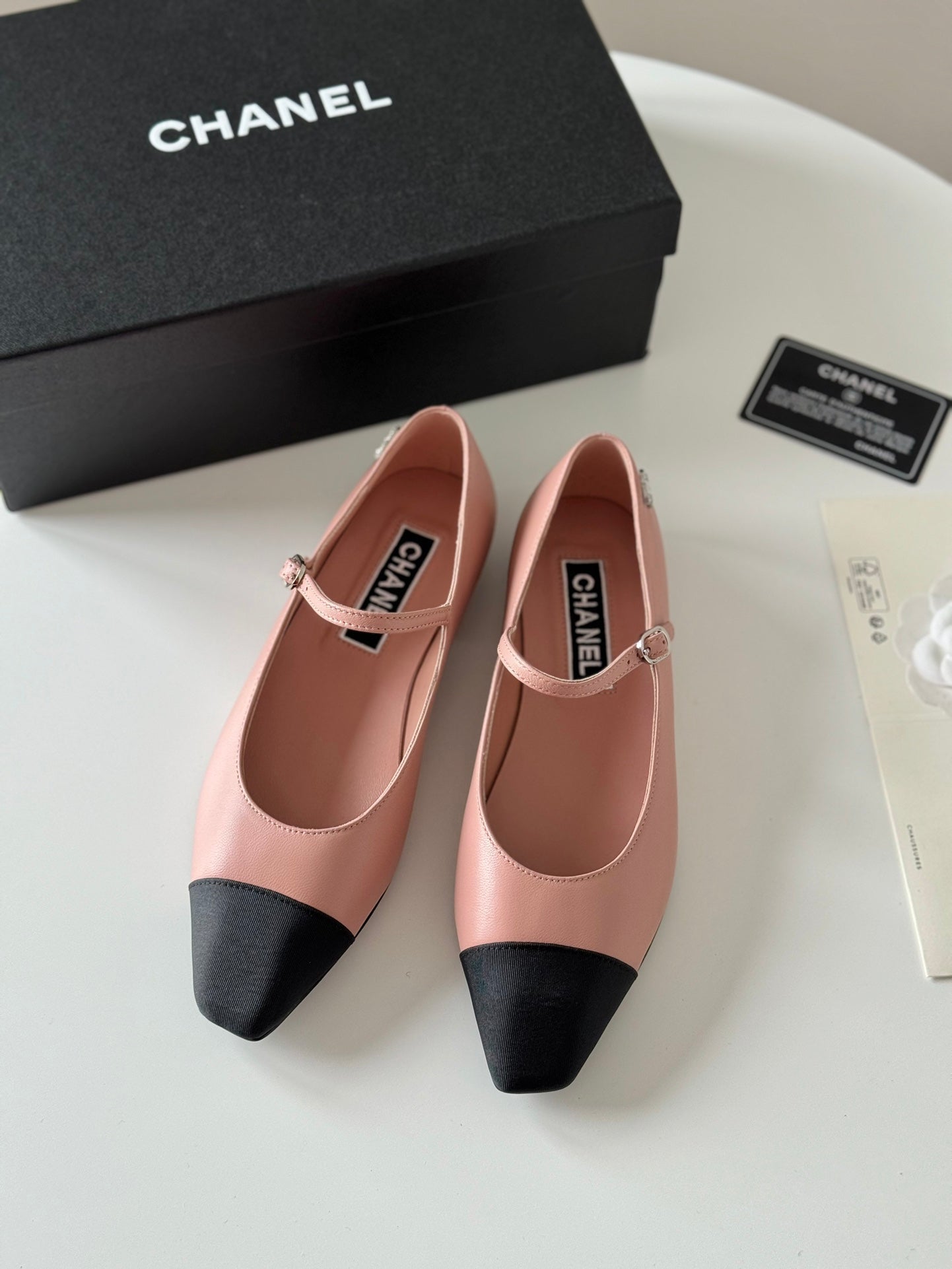 CHANEL MARY JANE LIGHT PINK MIX BLACK CALFSKIN