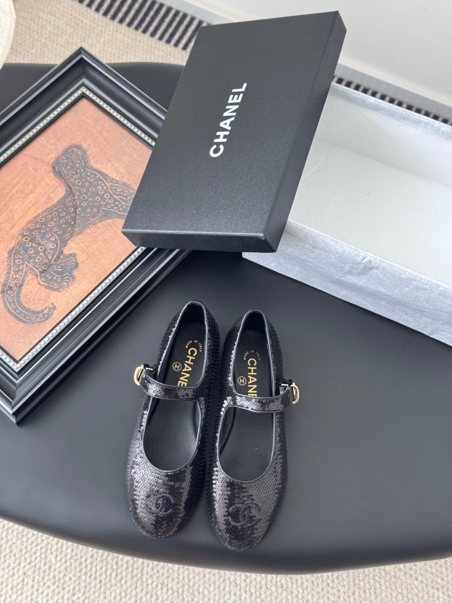 CHANEL BALLET IN BLACK SEQUINS