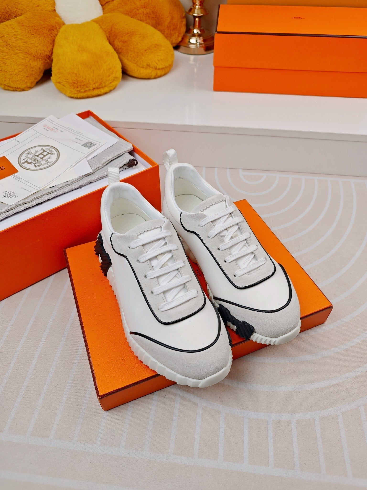 HERMES BOUNCING SNEAKERS WHITE CALFSKIN STYLIZED