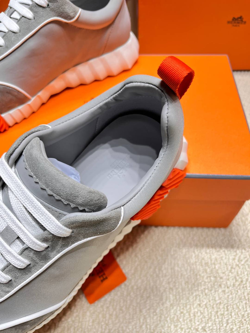 HERMES BOUNCING SNEAKER IN SMOKE GRAY SUEDE AND CALFSKIN