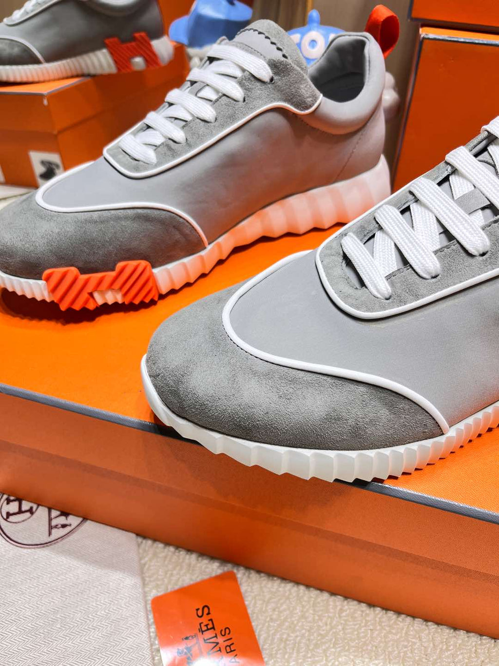 HERMES BOUNCING SNEAKER IN SMOKE GRAY SUEDE AND CALFSKIN