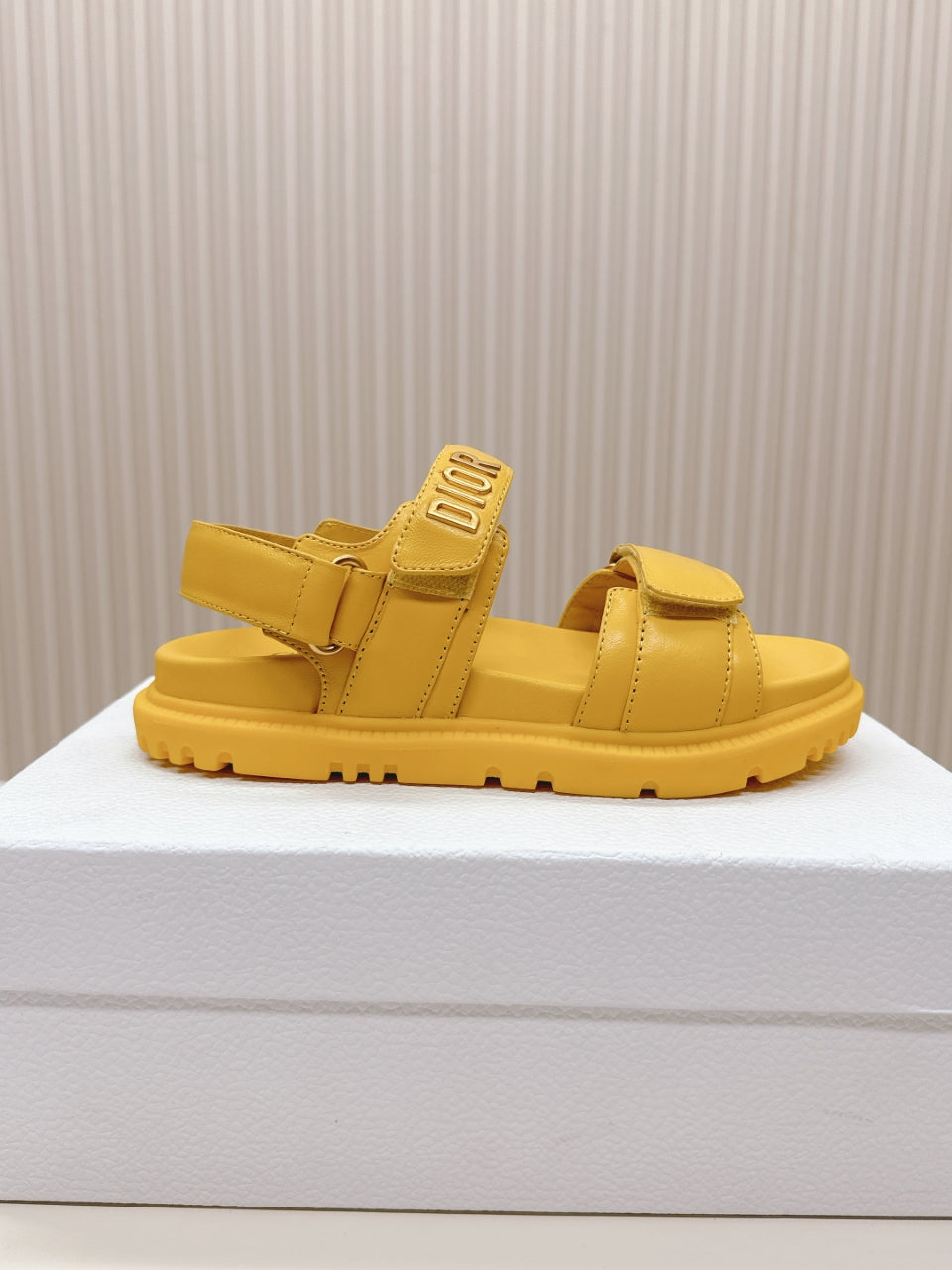 DIOR BACK-STRAP SANDALS 25S IN YELLOW CALFSKIN WITH GOLD HARDWARE