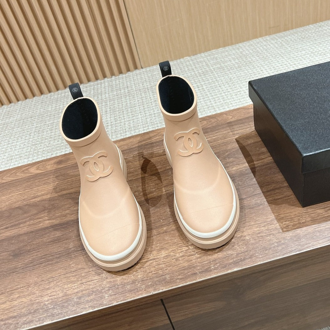 CHANEL RAIN BOOTS BEIGE CREAM TPU