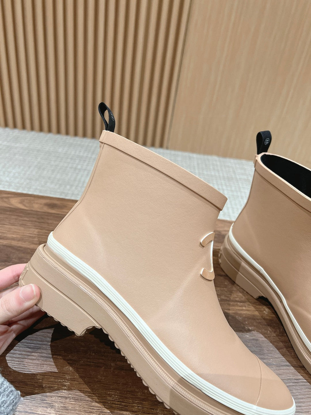 CHANEL RAIN BOOTS BEIGE CREAM TPU