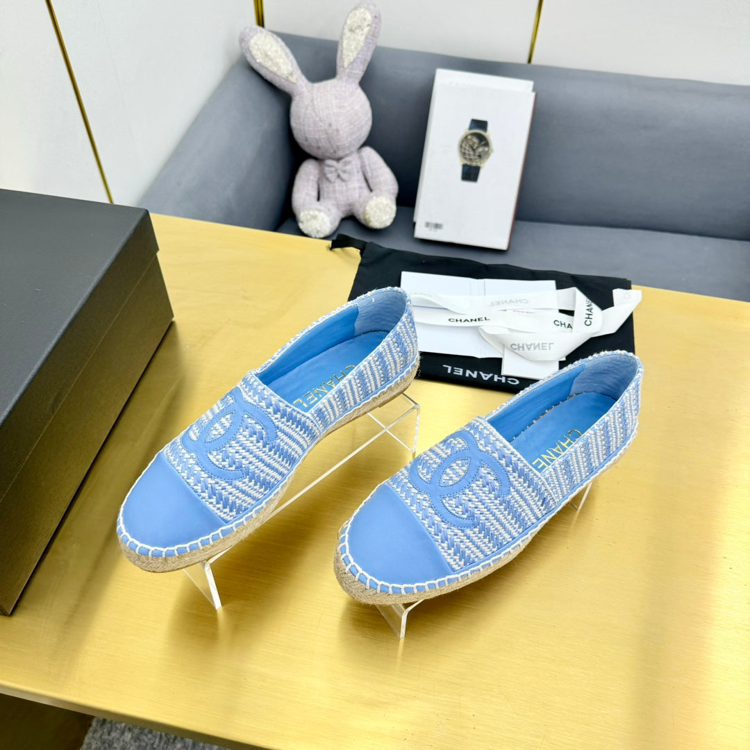 CHANEL ESPADRILLES PLATFORM 25S IN SKY BLUE TWEED MIX CALFSKIN
