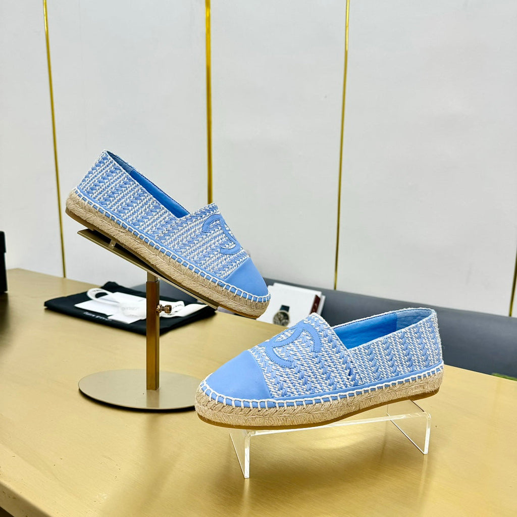 CHANEL ESPADRILLES PLATFORM 25S IN SKY BLUE TWEED MIX CALFSKIN