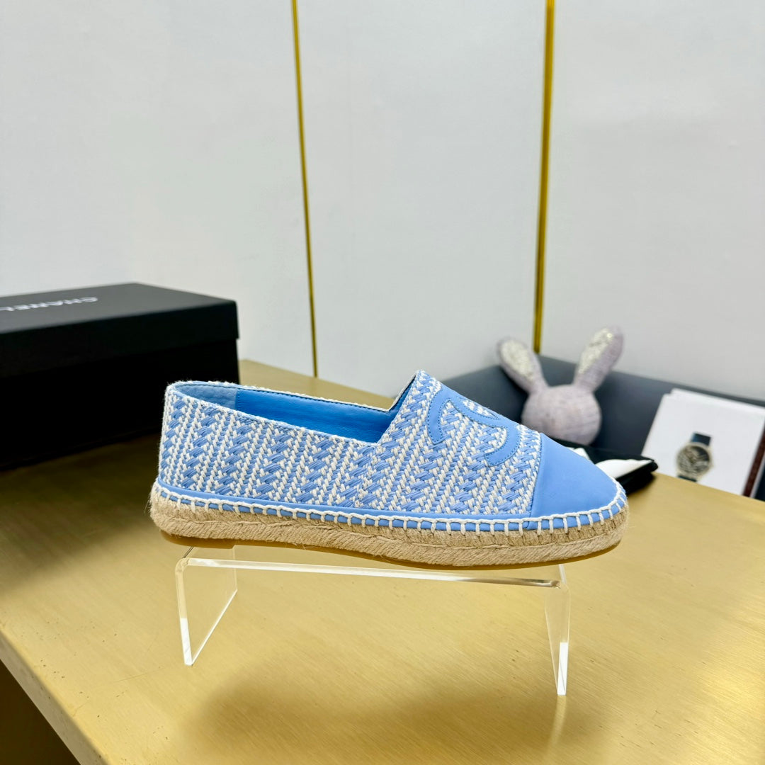 CHANEL ESPADRILLES PLATFORM 25S IN SKY BLUE TWEED MIX CALFSKIN