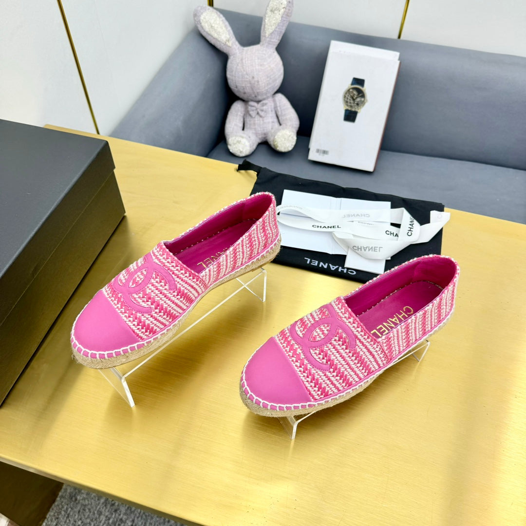 CHANEL ESPADRILLES PLATFORM 25S IN PINK TWEED MIX CALFSKIN