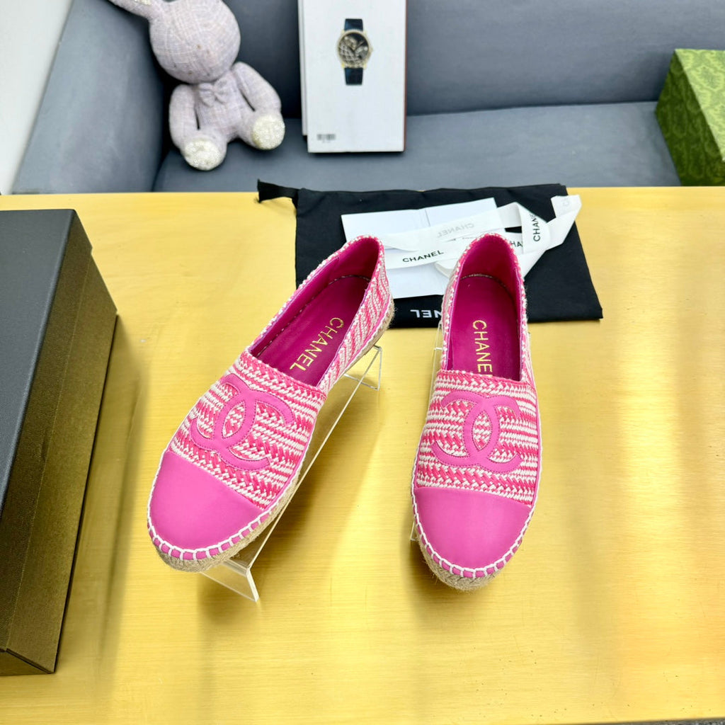 CHANEL ESPADRILLES PLATFORM 25S IN PINK TWEED MIX CALFSKIN