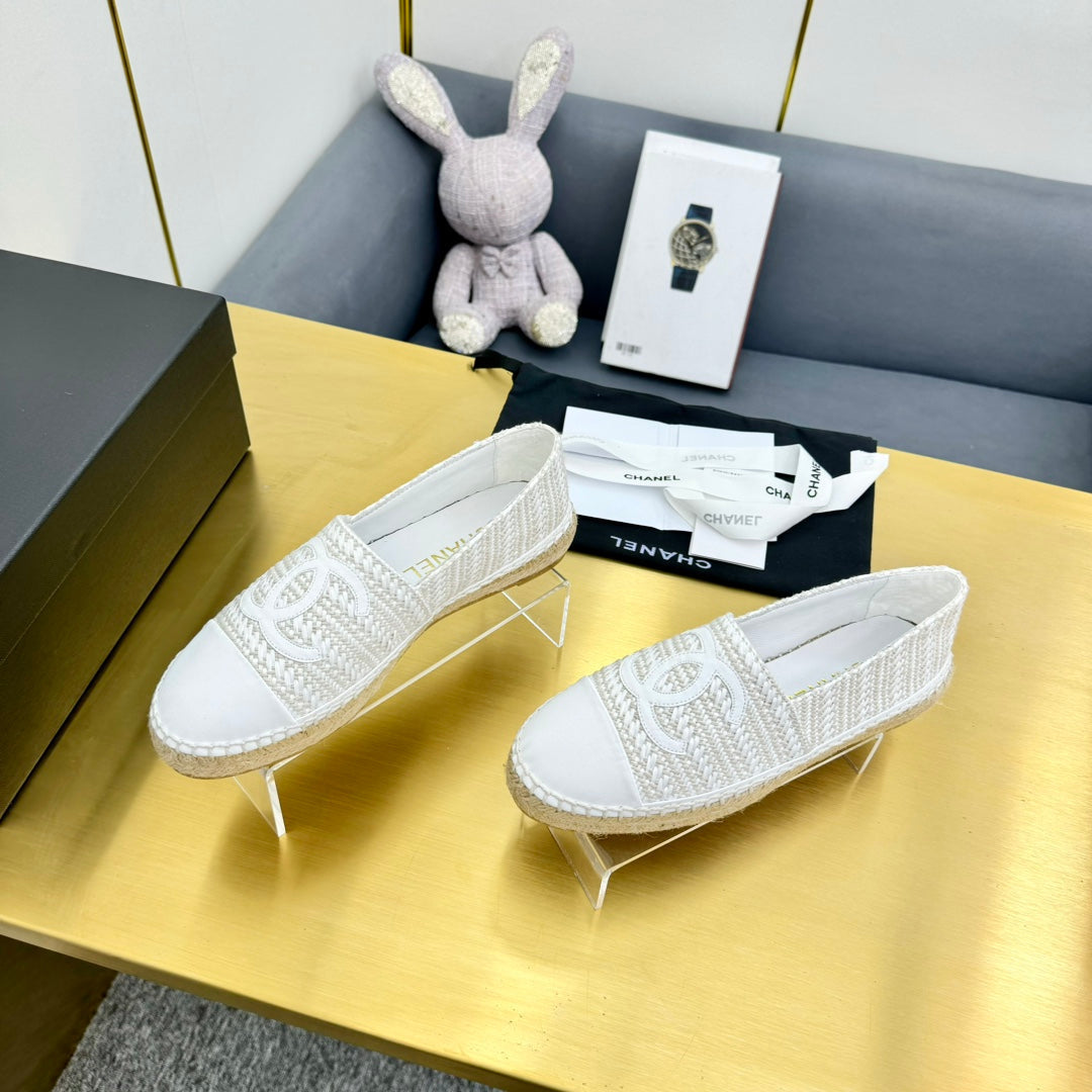CHANEL ESPADRILLES PLATFORM 25S IN WHITE TWEED MIX CALFSKIN