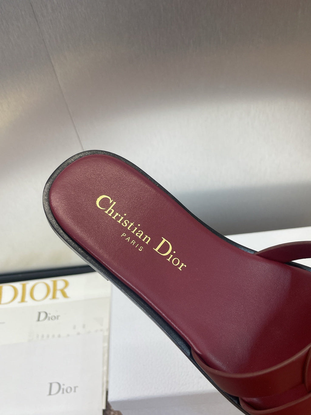 DIOR D-CLUB SLIDE SANDAL 25S IN BURGUNDY RED CALFSKIN