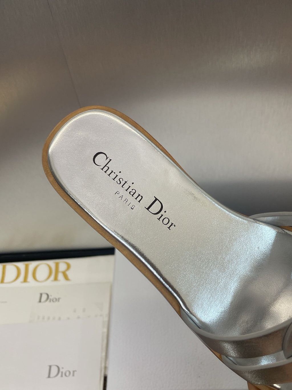 DIOR D-CLUB SLIDE SANDAL 25S IN SILVER GLOSSY CALFSKIN
