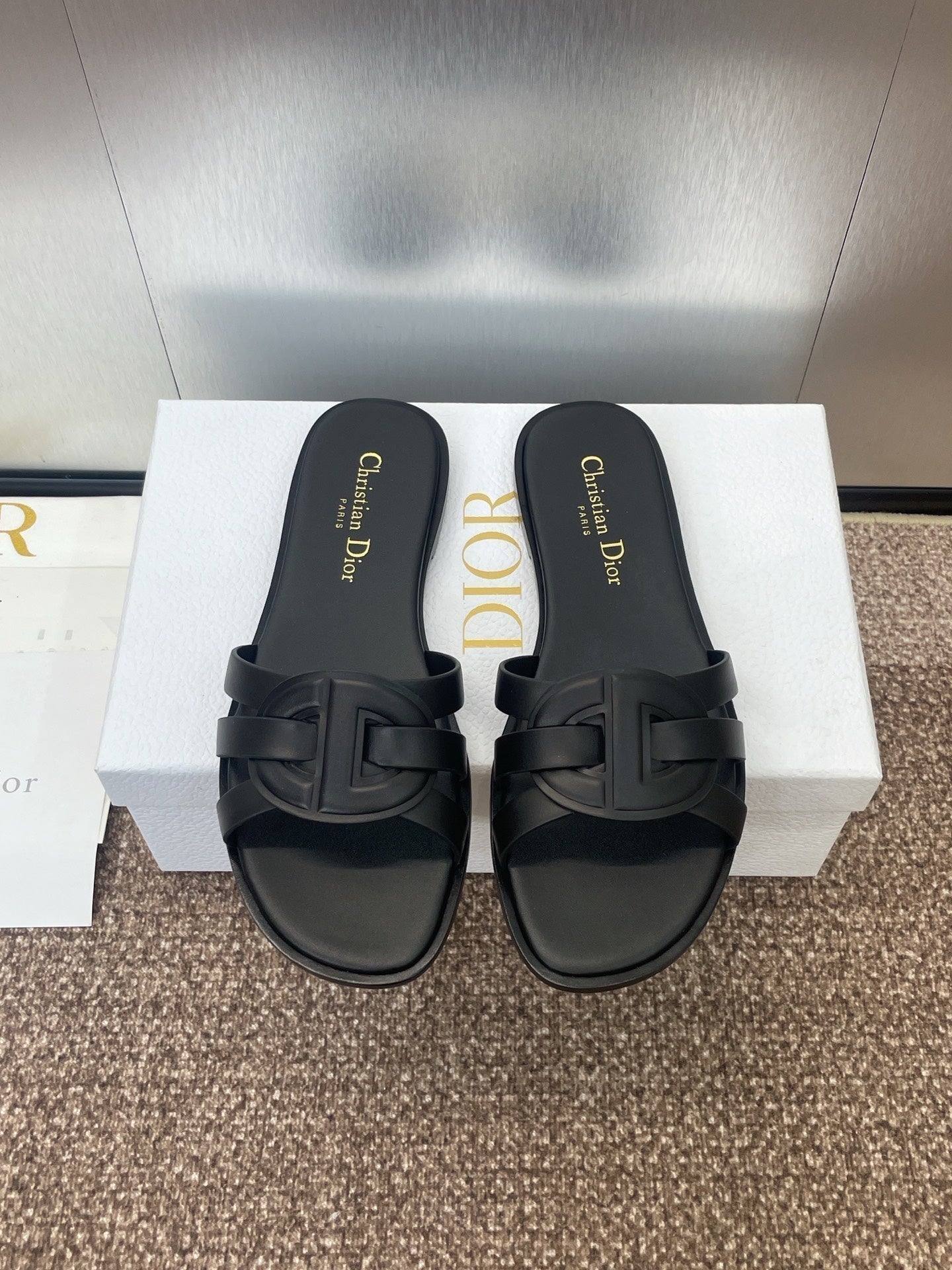 DIOR D-CLUB SLIDE SANDAL 25S IN BLACK CALFSKIN